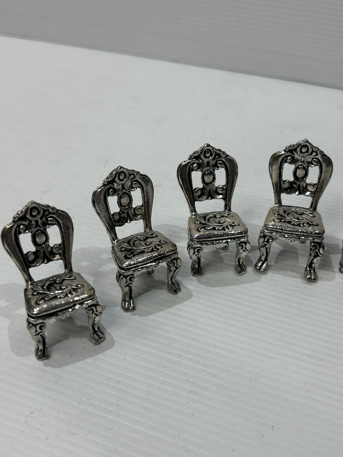 Miniature Pewter Chairs Set of 15 Vintage Dollhouse Furniture China Made