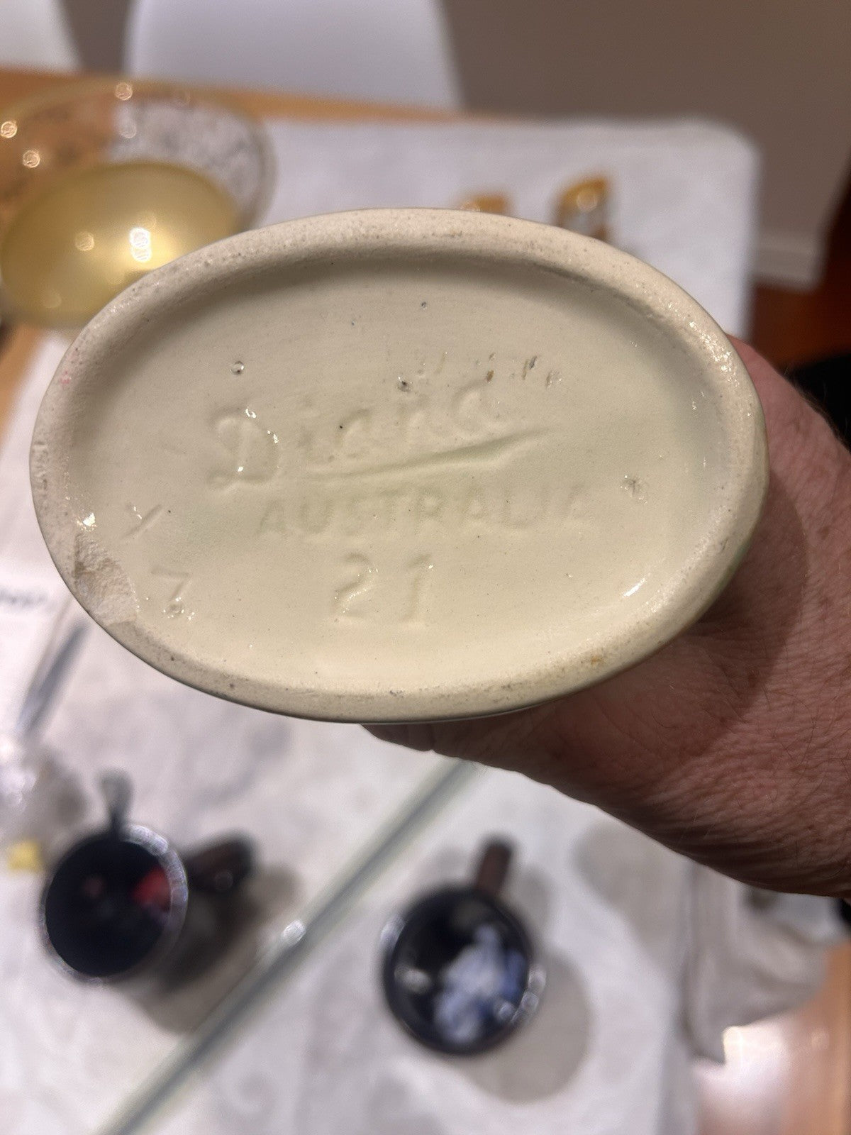 Diana Pottery Australia Vase Green & Brown Drip Glaze Mid-Century 21cm