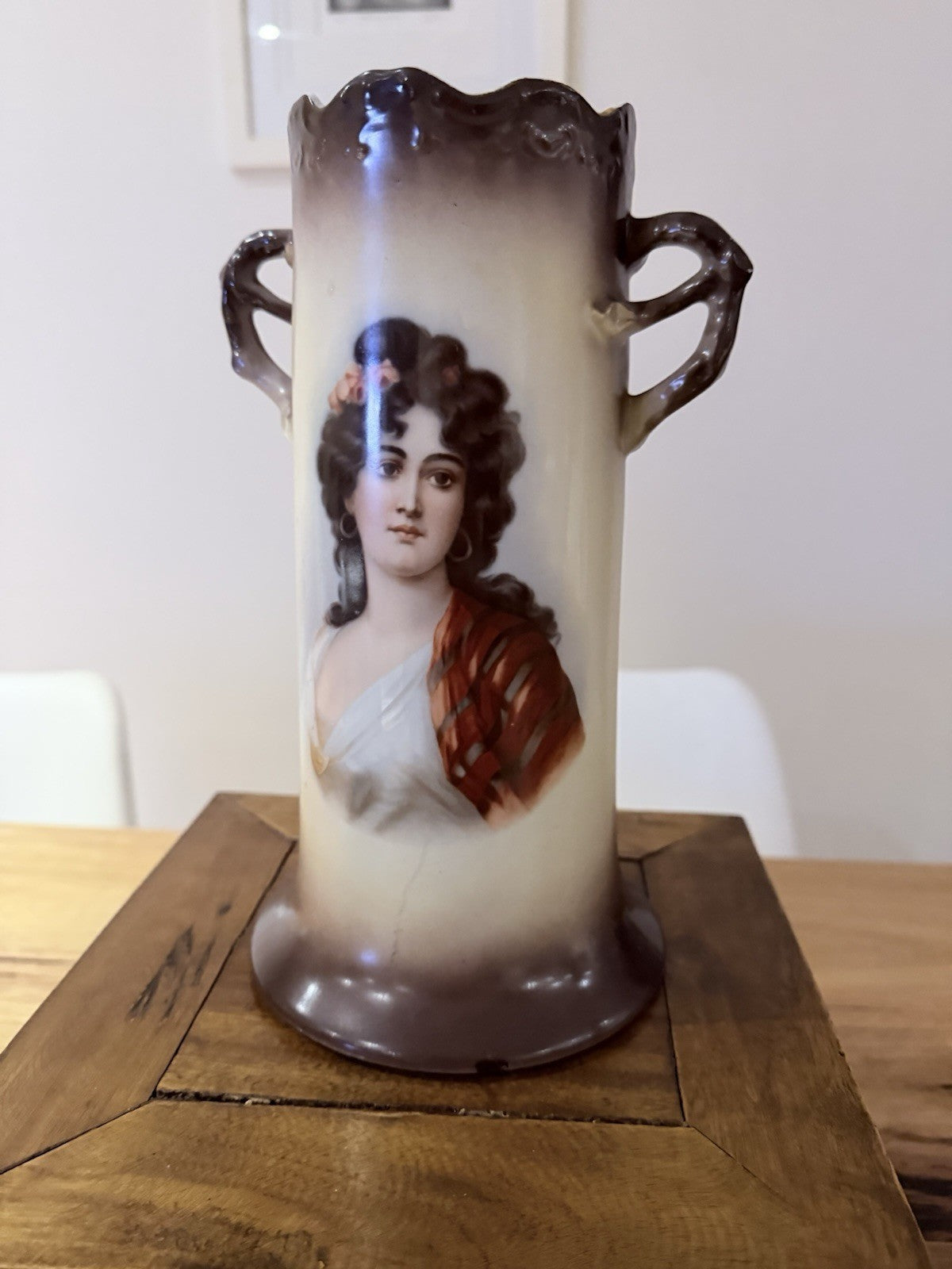 Antique Carl Tielsch CT Portrait Vase c1900 German Porcelain Eagle Mark