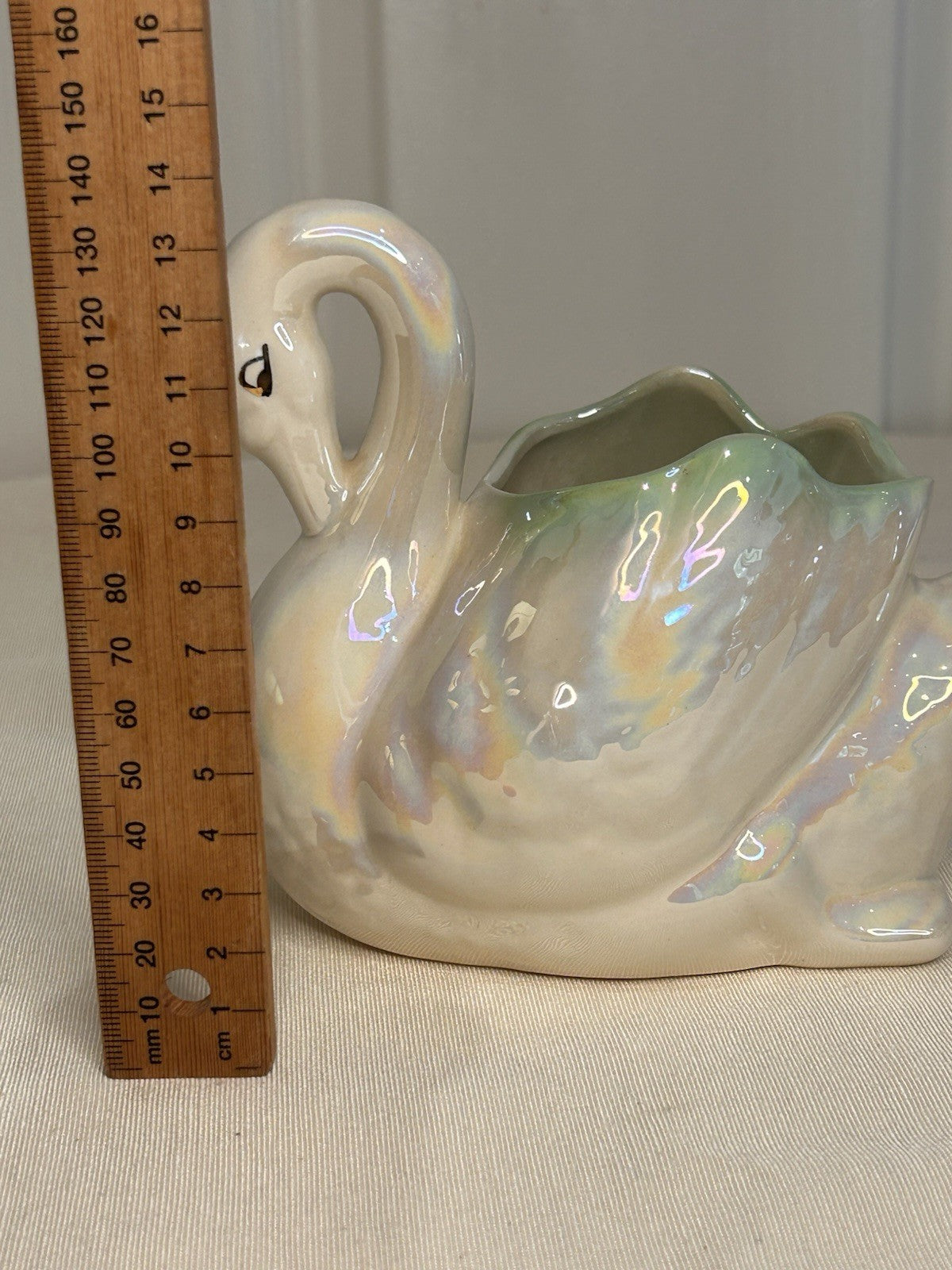Vintage Iridescent Swan Planter Vase 1950s Ceramic Lustre Glaze 14cm High
