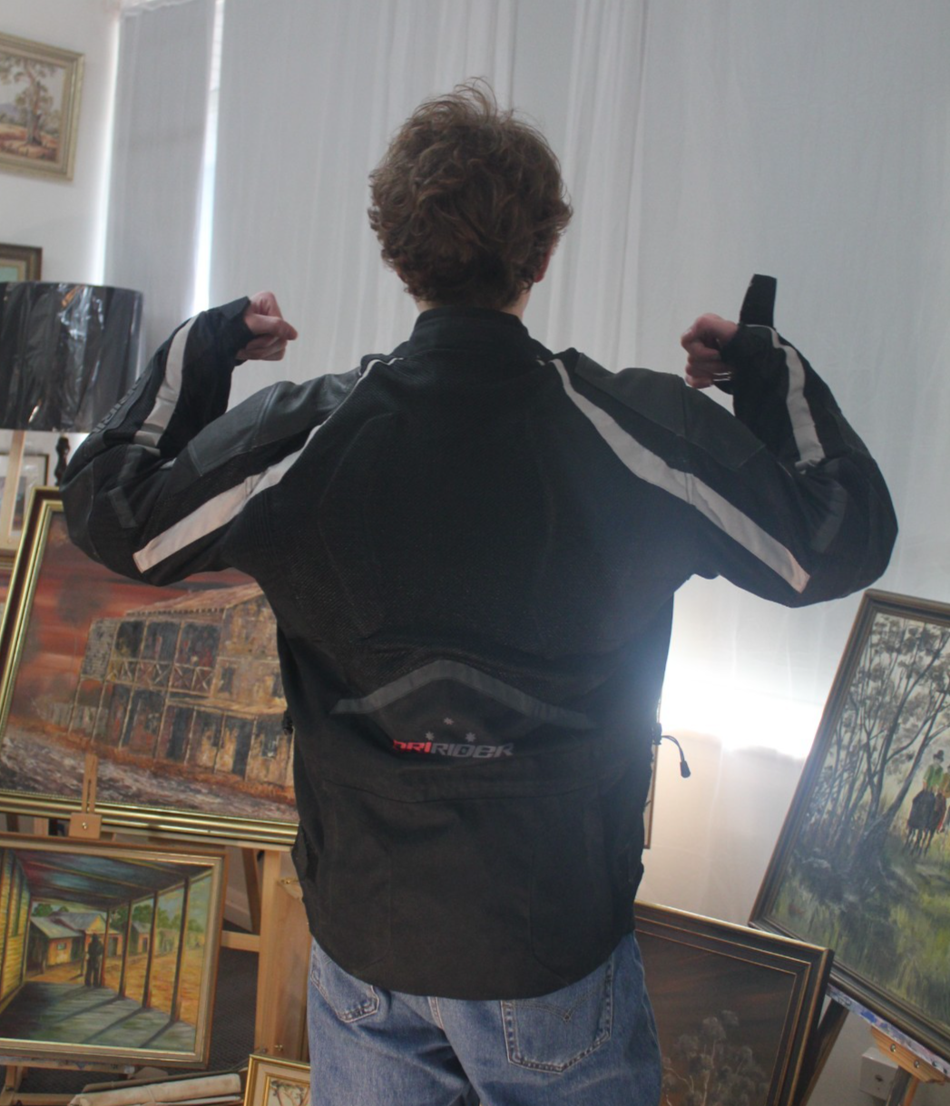 DRIRIDER Motorcycle Touring Jacket Mens 2XL Black White Leather Textile