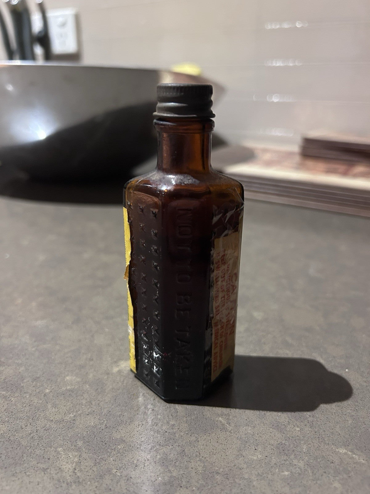 Vintage KJ Ball Pen Ink Remover Bottle c1950s Amber Glass Chemist Label