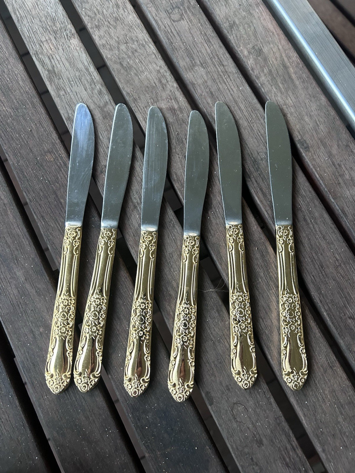 Vintage Gold Stainless Steel 49pc Cutlery Set Japan Ornate Floral Pattern