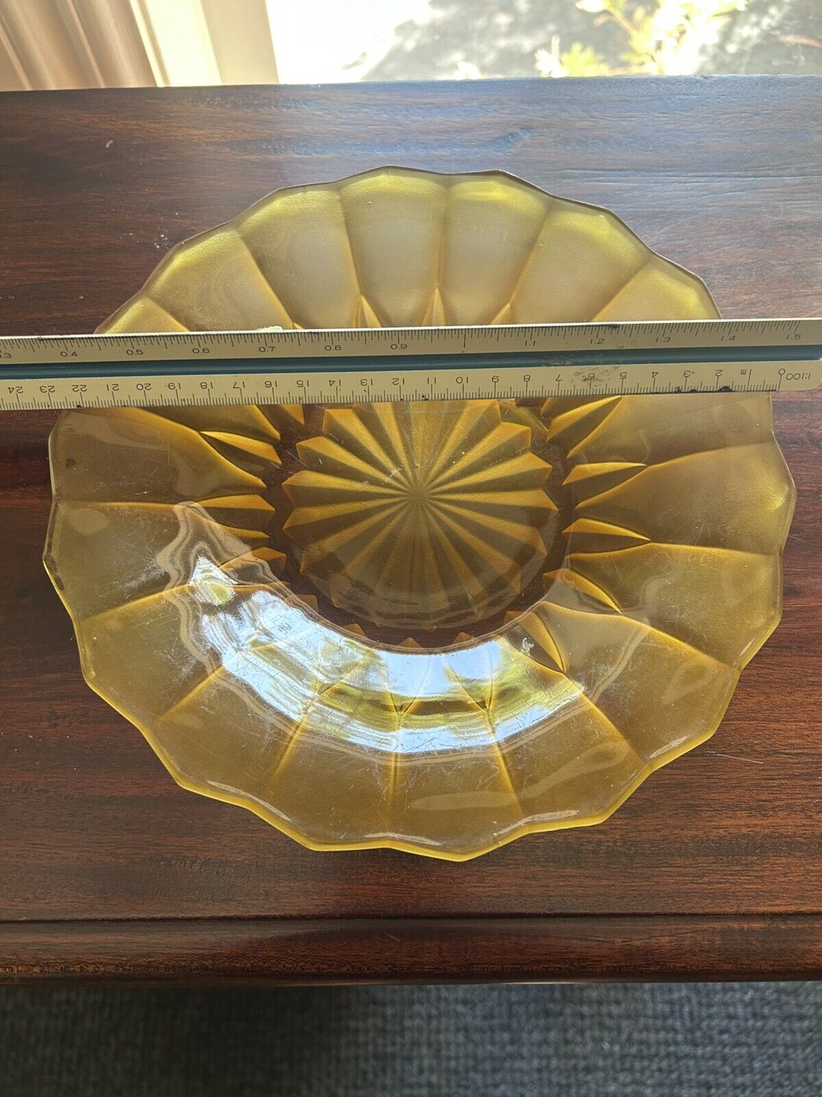 Vintage 23cm Yellow Amber Depression Glass Plate