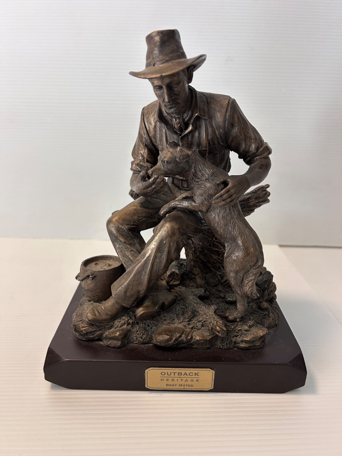 Outback Heritage Best Mates Figurine Man & Dog Bronze Style Sculpture