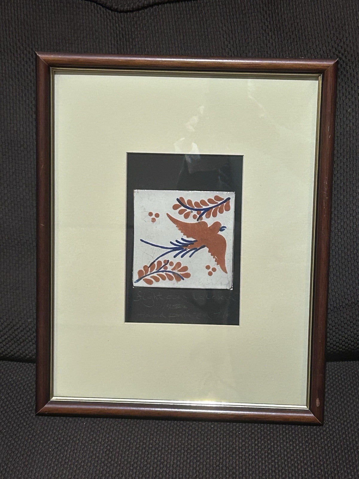 Framed 1930s Hand-Painted Spanish Tile – “Flight over Valencia” – Vintage HQ