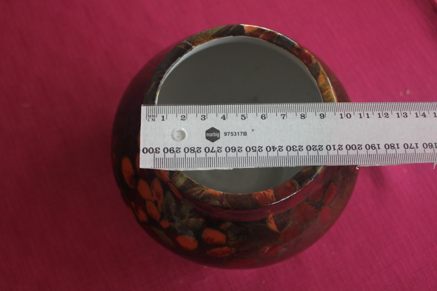 Vintage Mid-Century Floral Ceramic Vase – Earthy Brown & Burnt Orange Tones