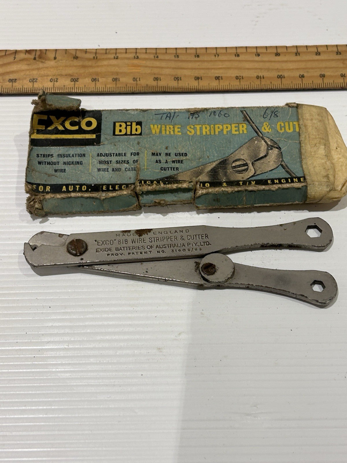 Vintage Exco Bib Wire Stripper & Cutter w/ Box England 1960s Auto Tool