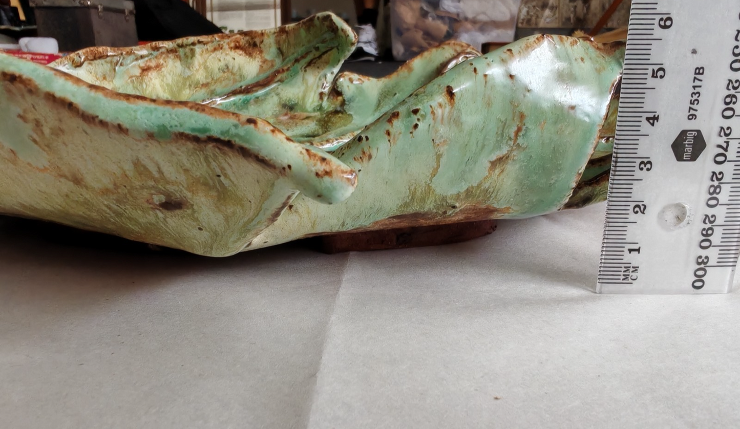 Vintage Studio Pottery Leaf Dish / Platter – Handcrafted Green Glaze