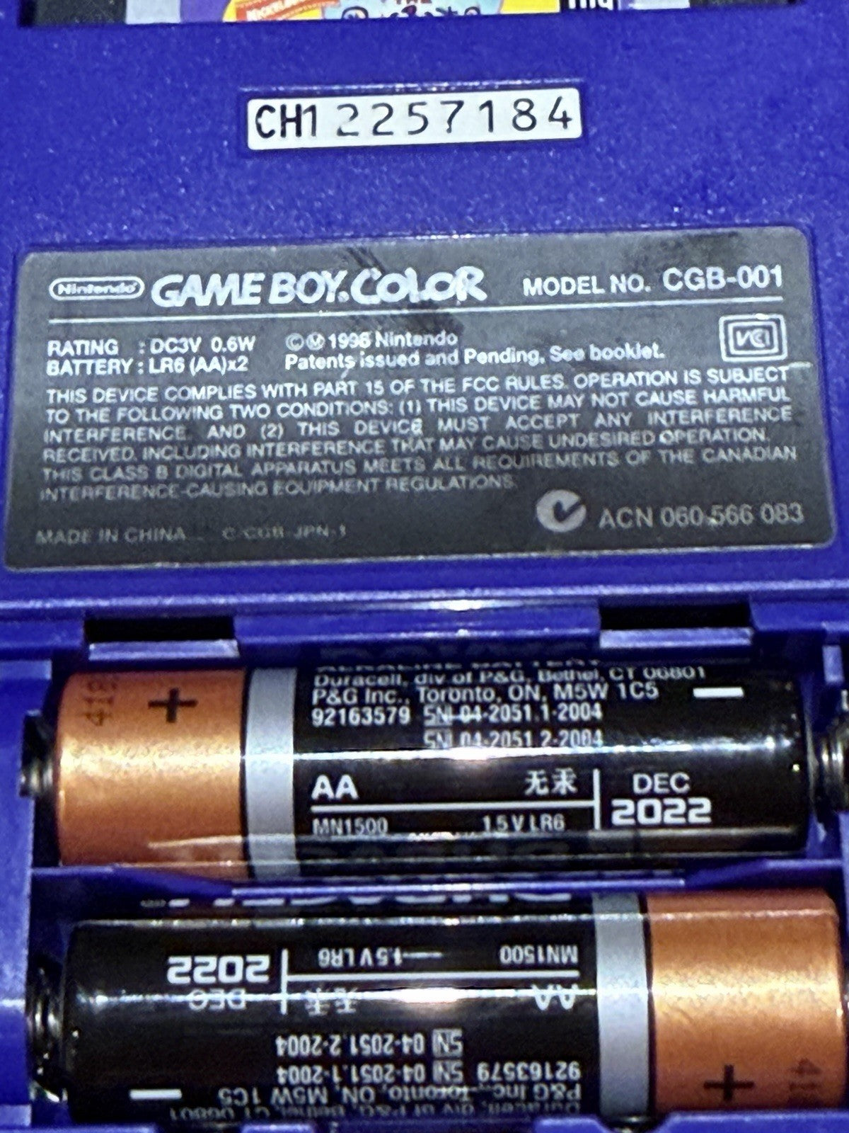 Nintendo Game Boy Color Grape Purple CGB-001 Handheld Console Tested Working