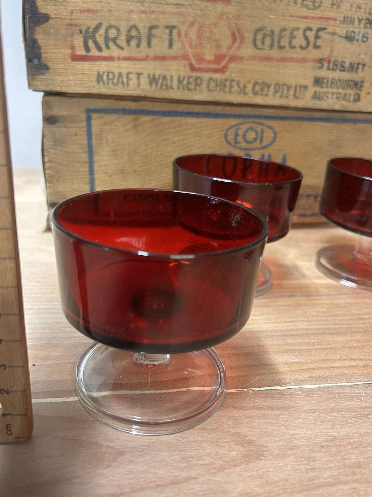 Set of 4 Vintage Luminarc France Ruby Red Dessert Glasses Compotes Retro