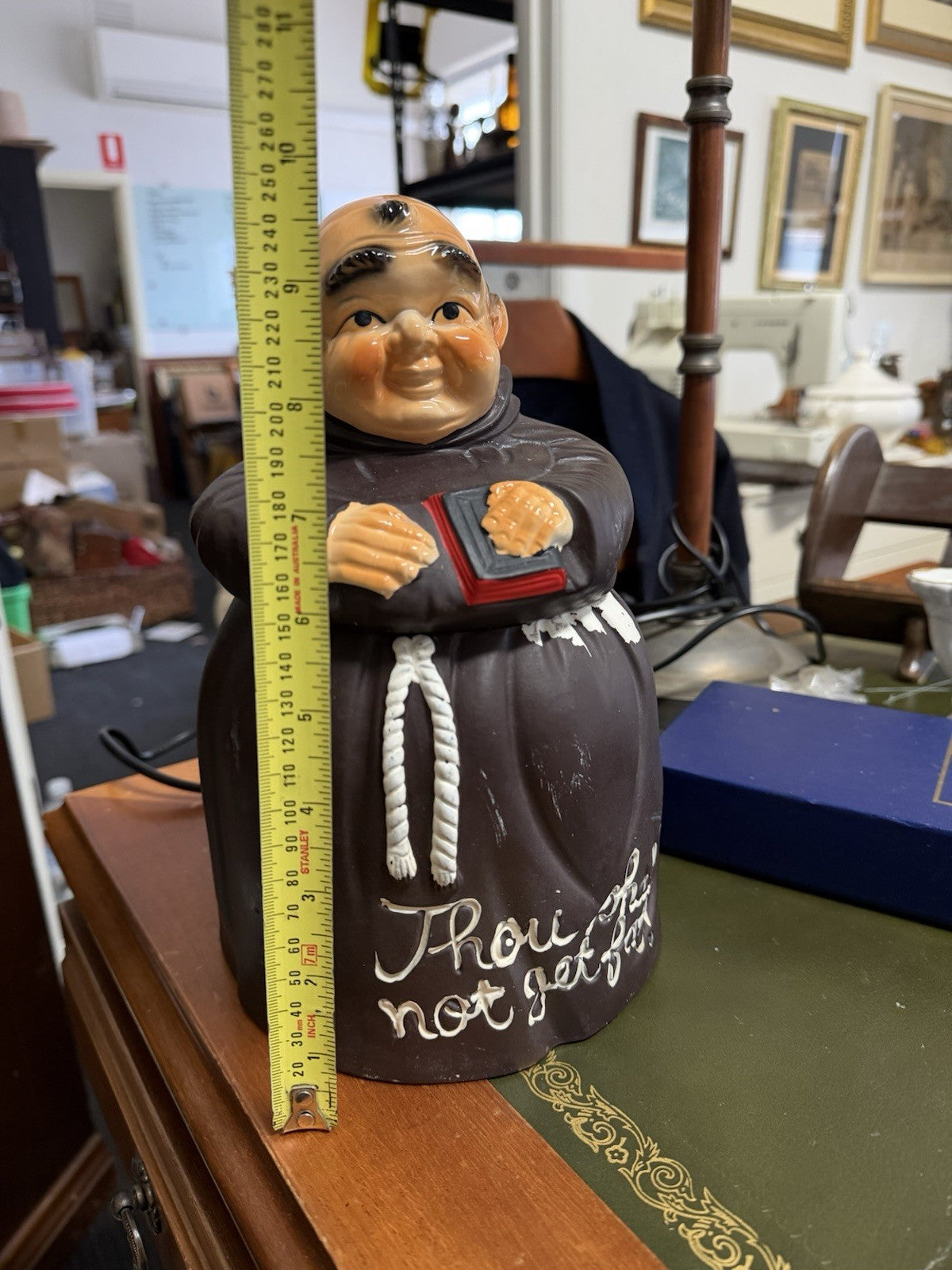 Vintage Monk Cookie Jar Japan Pottery “Thou Shall Not Get Fat” 27cm