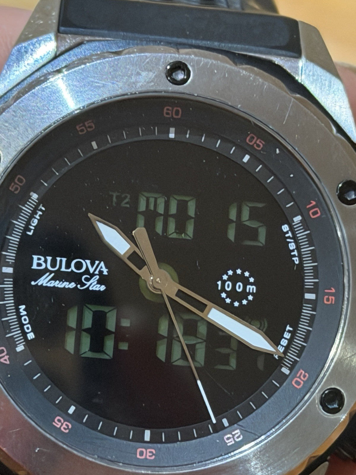 Bulova Marine Star 98C119 Ana Digital Watch 100M Rare New Batteries Working