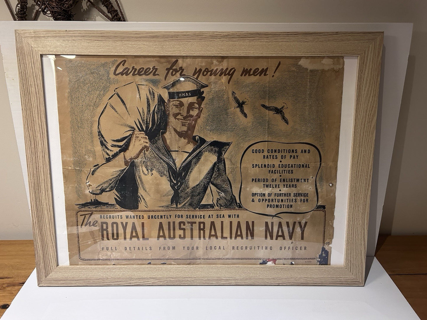 WWII Royal Australian Navy Recruitment Poster – Framed Original c.1940s RARE