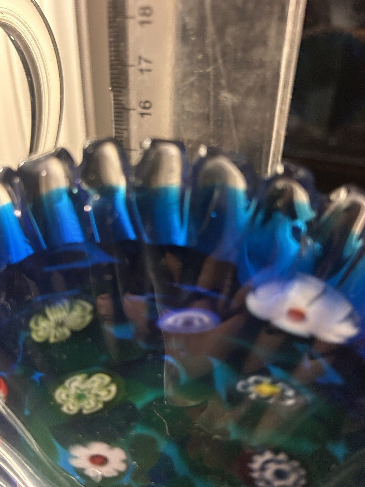 Italian Art Glass Peacock Figurine Millefiori Blue Heavy Studio Glass