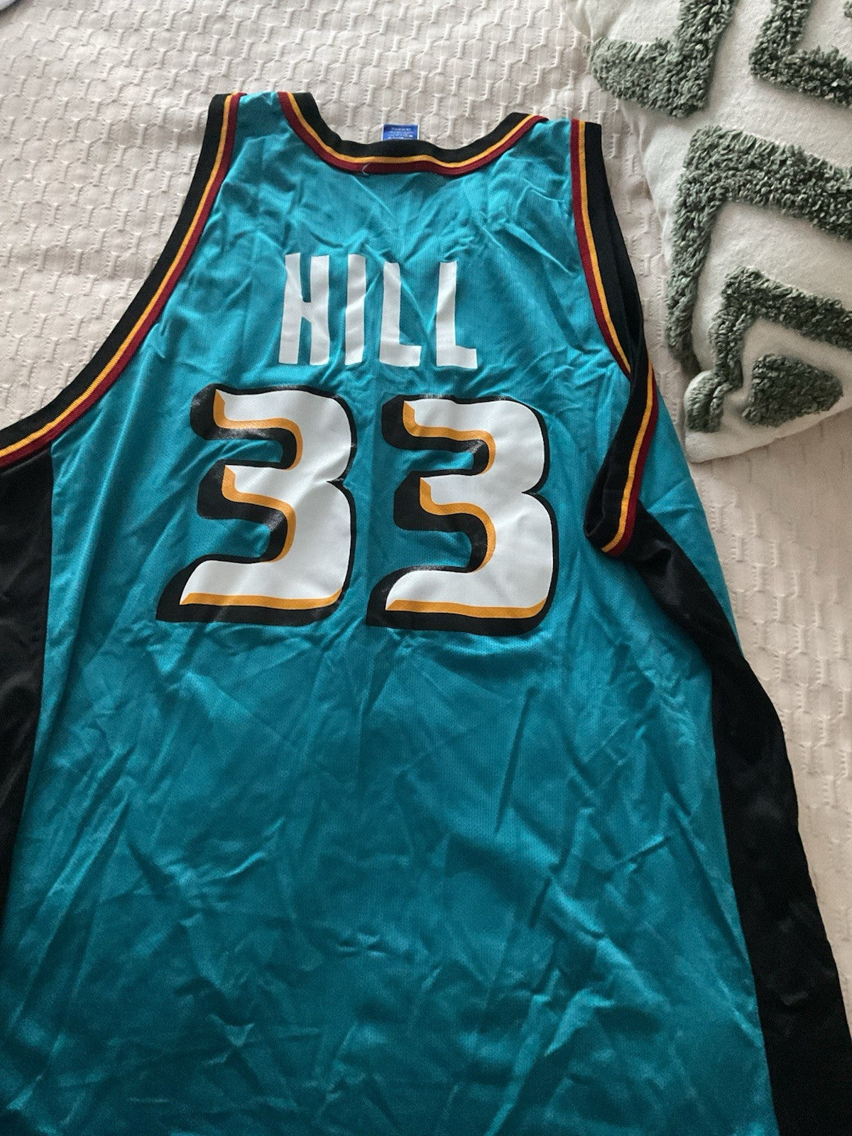 Vintage Champion Grant Hill #33 Detroit Pistons Teal NBA Jersey Size 52 USA Era