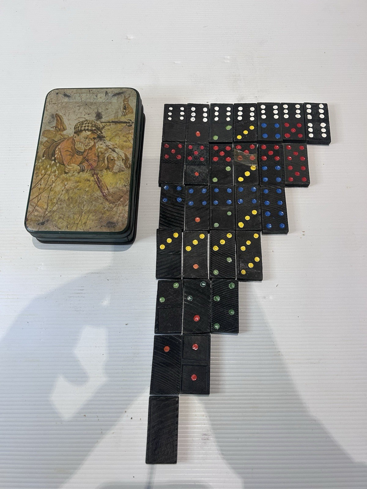 Vintage Japanese Domino Set – 28pc Wood in Sweetacres Tin (1 Repaired)