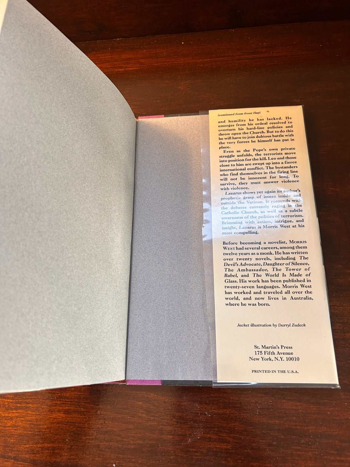 Lazarus - Morris West (1990) First US Edition Hardcover St. Martin's Press