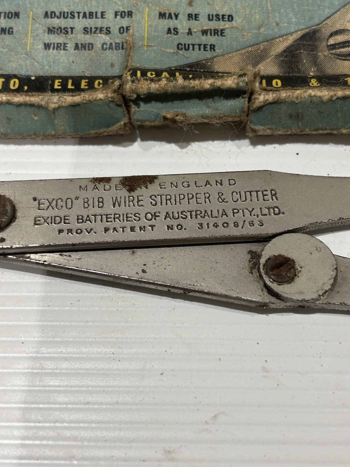Vintage Exco Bib Wire Stripper & Cutter w/ Box England 1960s Auto Tool