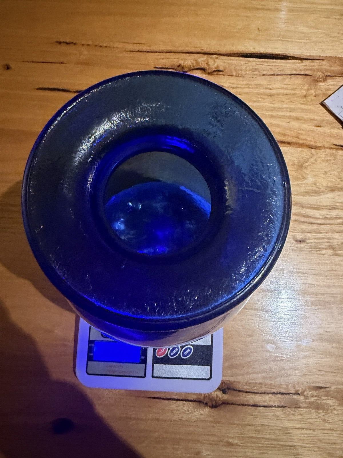 Vintage Cobalt Blue Hand Blown Art Glass Vase Heavy 2.54kg 25cm Rolled Rim