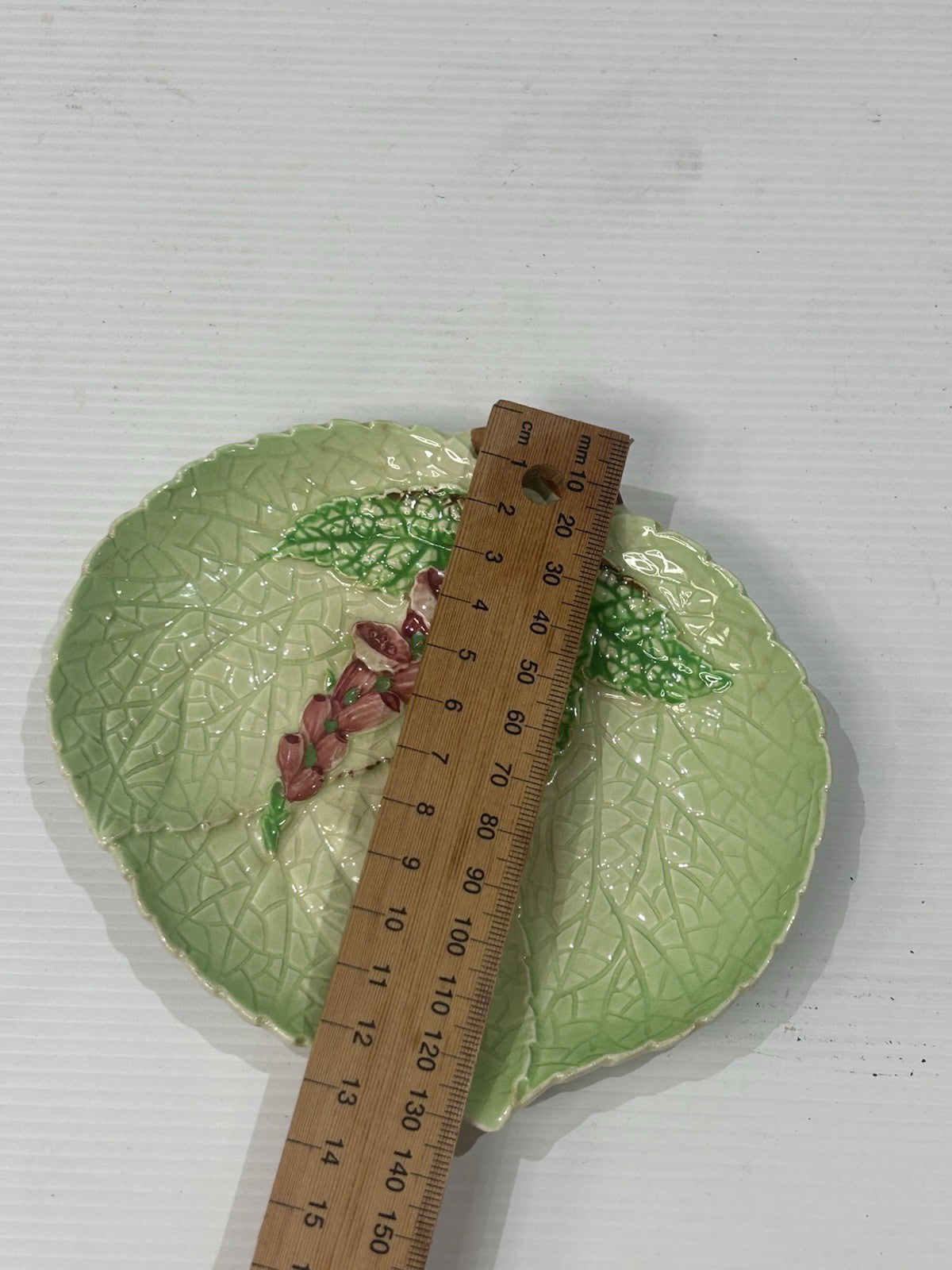 Carlton Ware Australian Design Leaf Dish c1930s Green Pink Floral 16cm