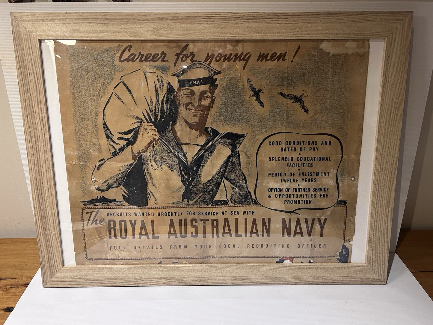 WWII Royal Australian Navy Recruitment Poster – Framed Original c.1940s RARE