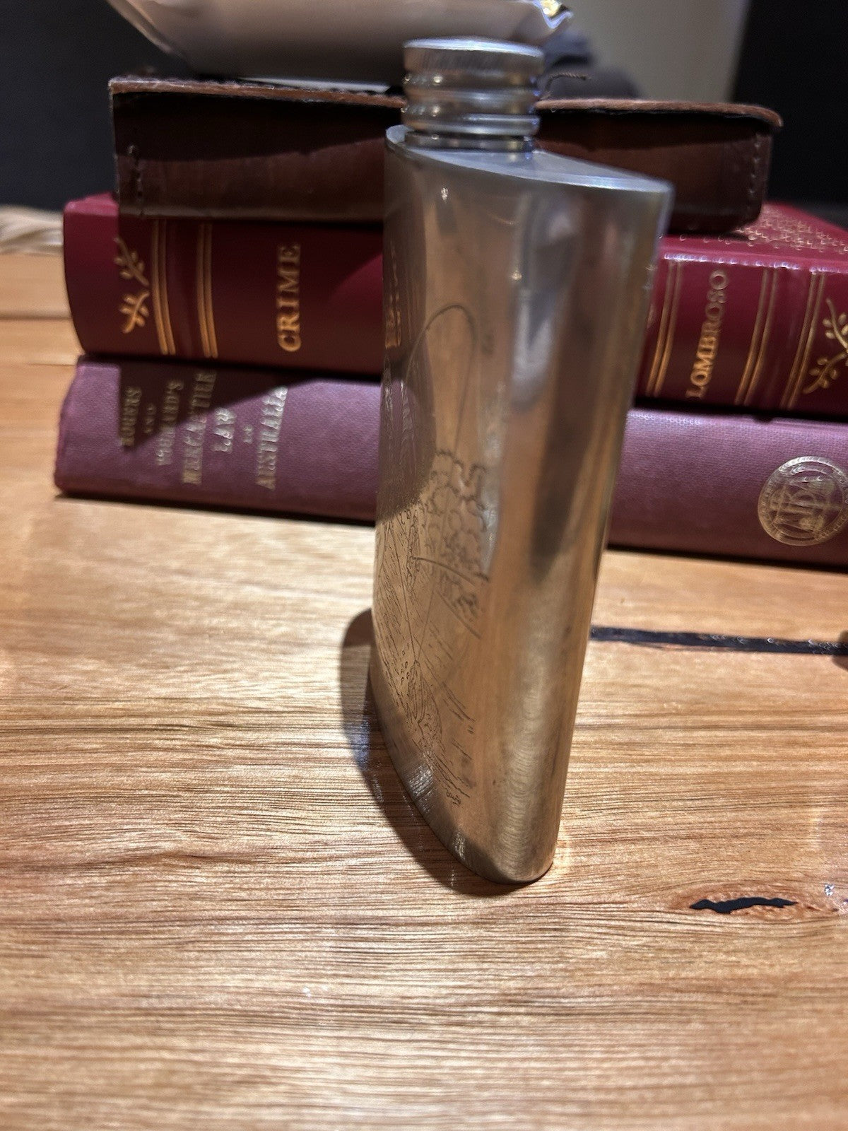 Comoy’s English Pewter 6oz Hip Flask Fishing Scene Sheffield England