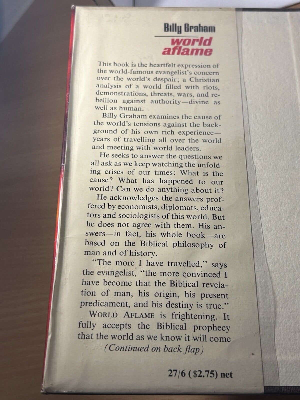 World Aflame, Billy Graham. Hardcover First UK Edition 1966