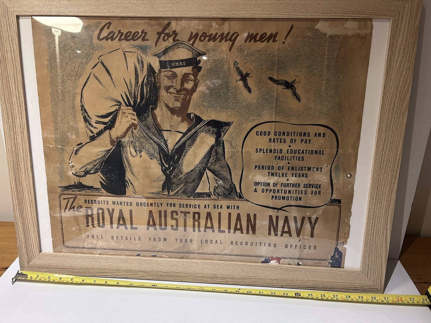 WWII Royal Australian Navy Recruitment Poster – Framed Original c.1940s RARE