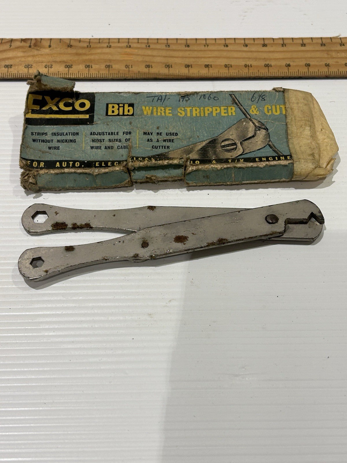 Vintage Exco Bib Wire Stripper & Cutter w/ Box England 1960s Auto Tool