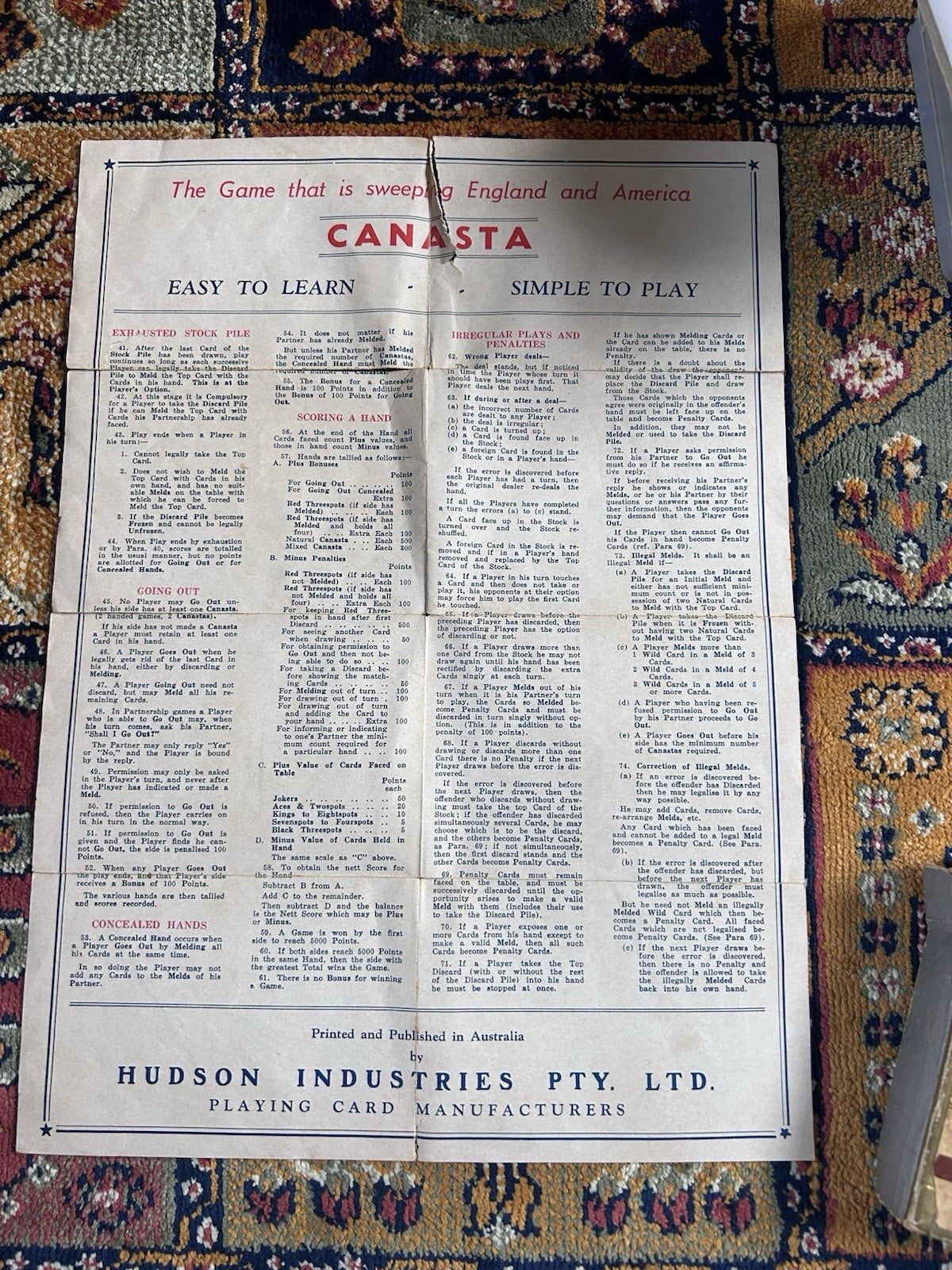 1950s Canasta Playing Cards Rathdowne Club Aboriginal Art Decks w/ Box & Rules