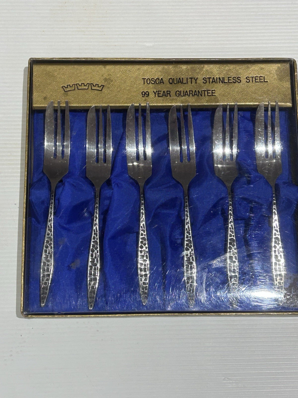 1960s Tosca Stainless Steel Cake Forks Set of 6 Boxed Retro Collectible