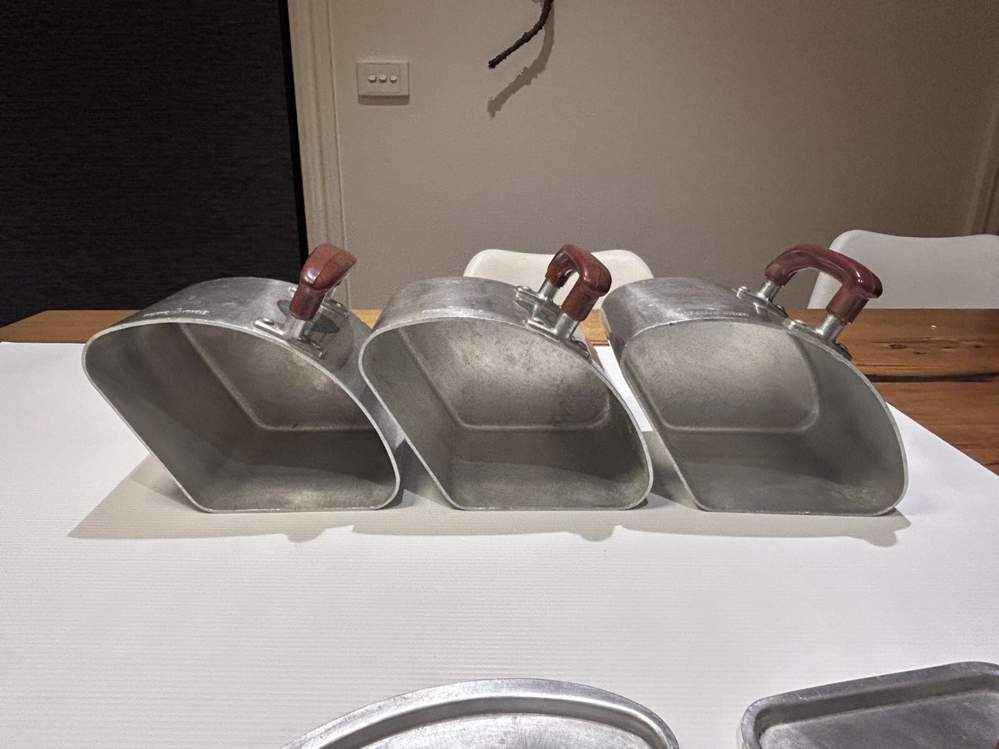 Vintage Crown Merton Aluminium Triple Canister Set w/ Bakelite Handles