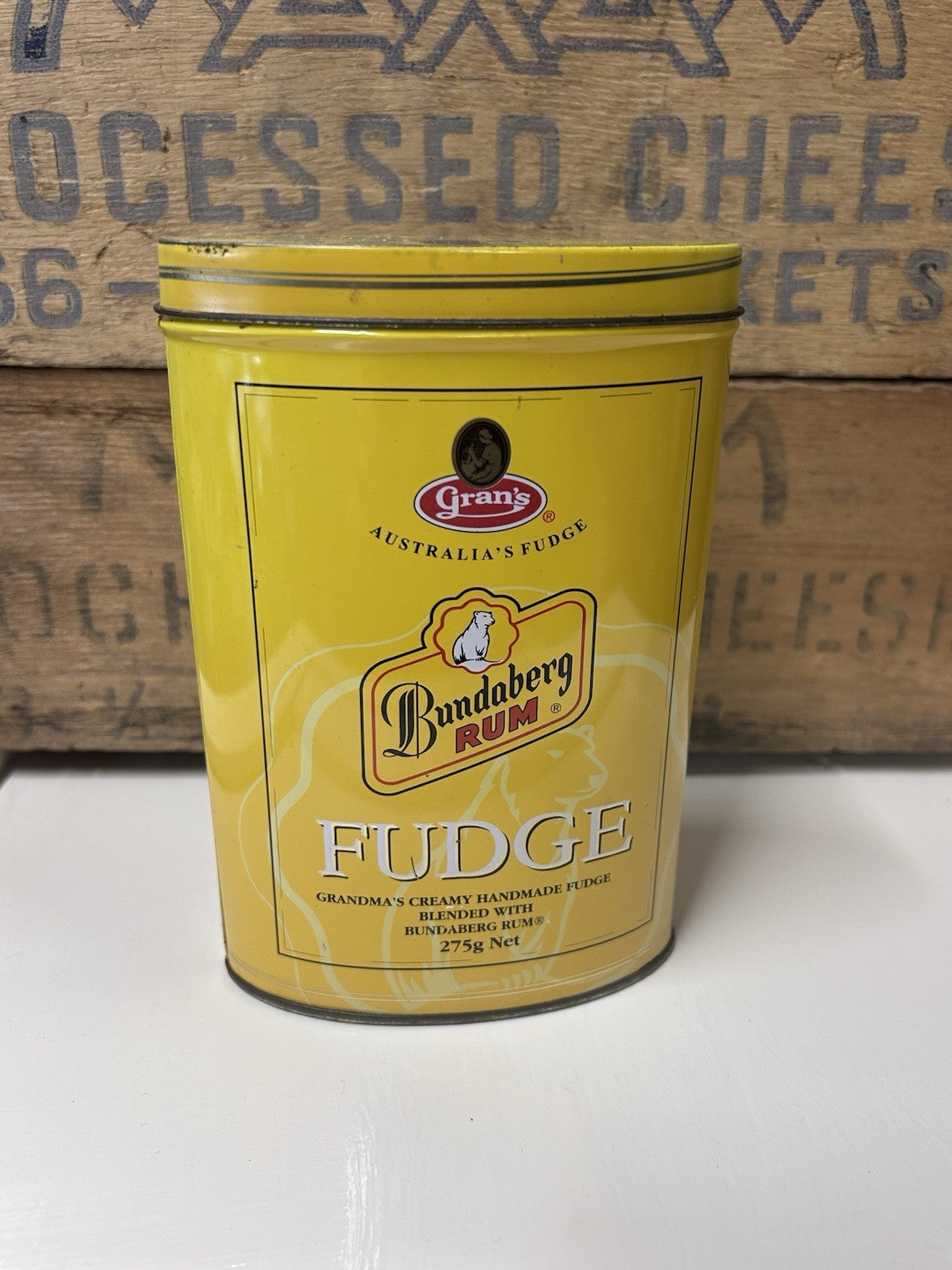 Bundaberg Rum Fudge Tin 275g Gran’s Yellow Vintage Style Collectible 2005