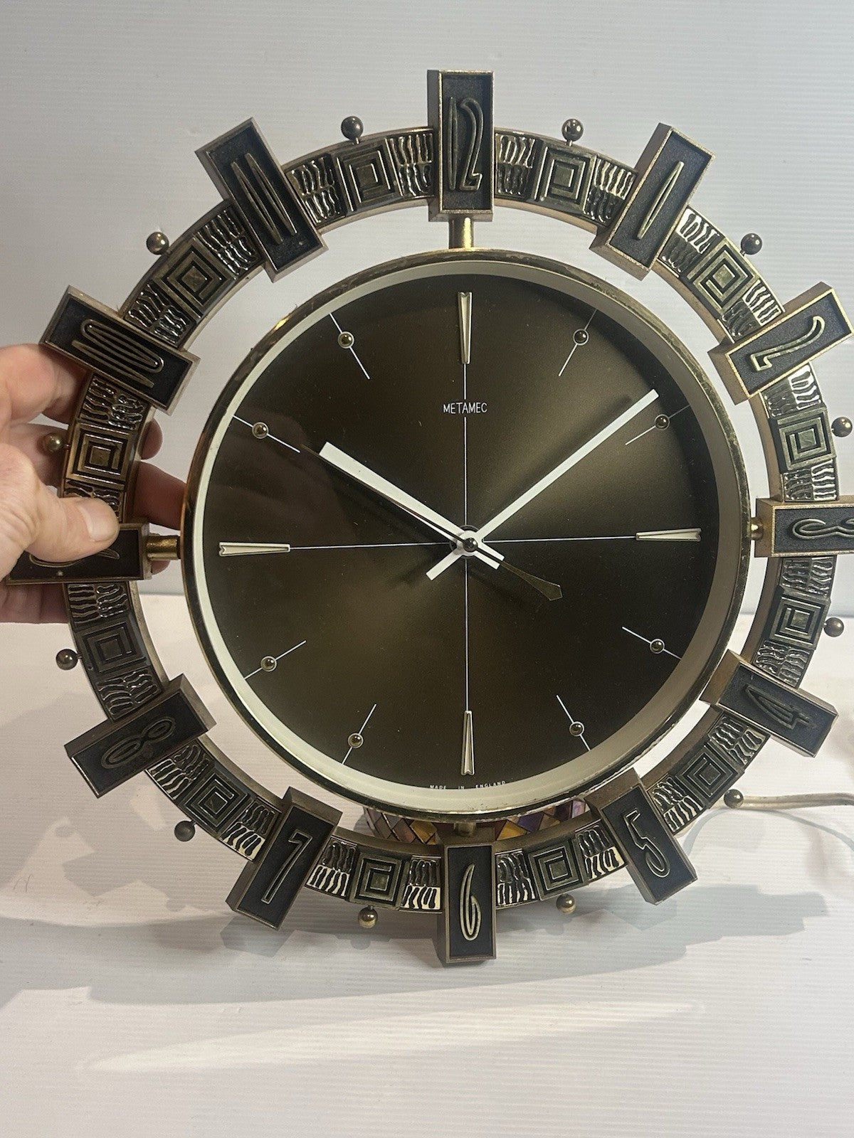 Vintage Metamec Electric Wall Clock Mid Century Sunburst Retro 37cm Working