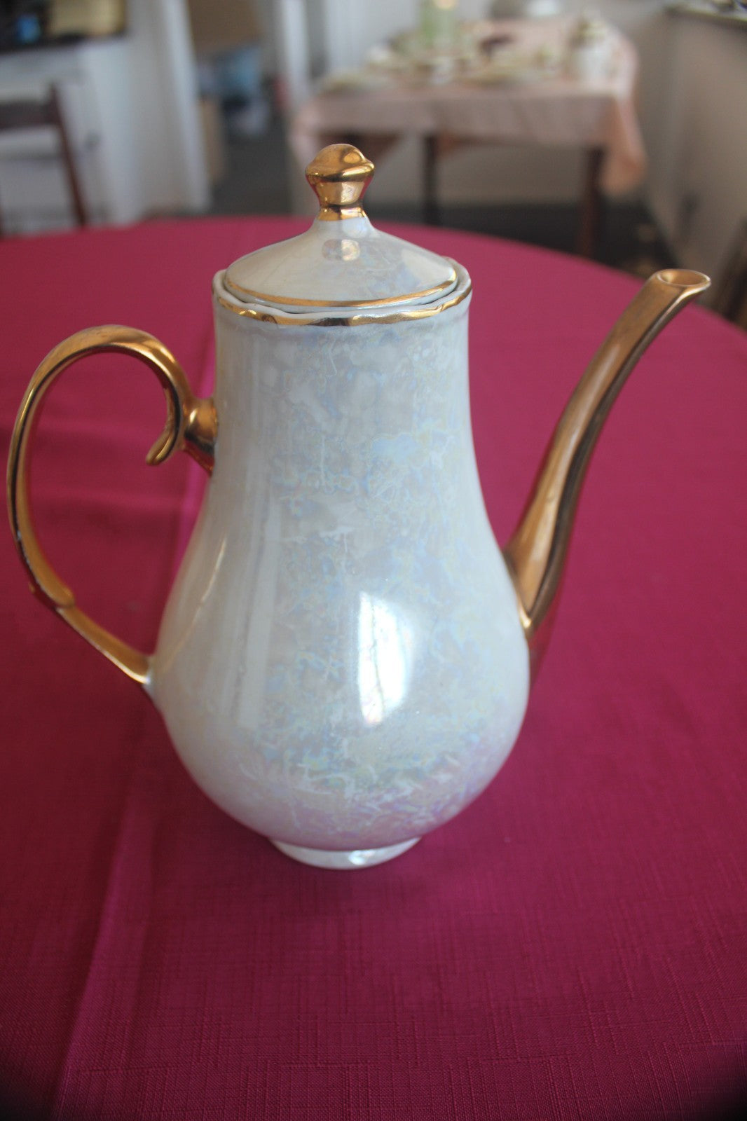 Vintage Nuria Spanish Lustreware Coffee Set – 21pc – Romantic Scenes – c.1950s