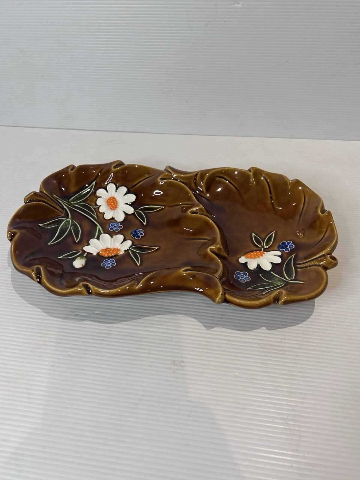 Vintage Japanese Pottery Condiment Set – Hand-Painted Brown Glaze Floral