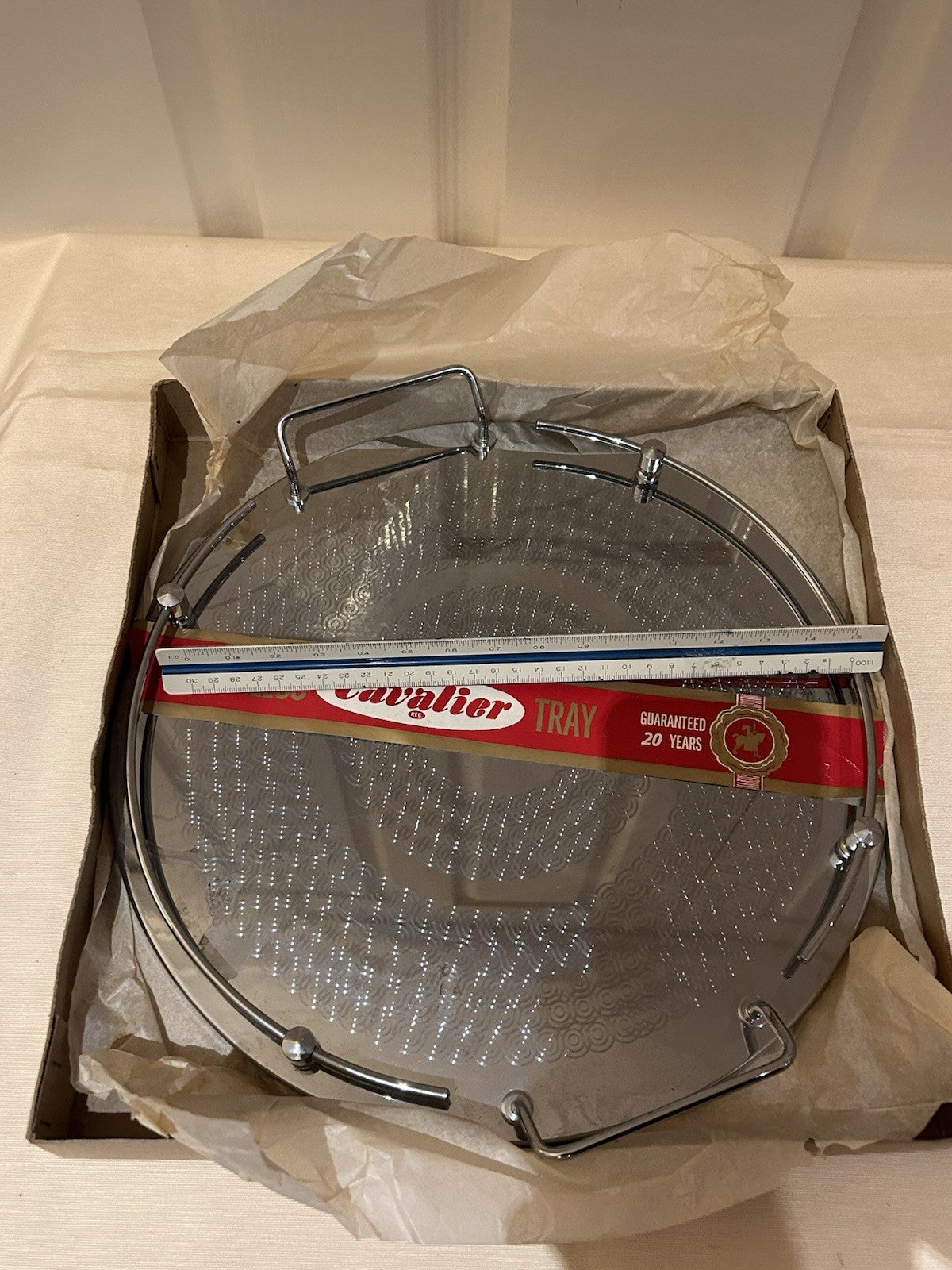 Vintage Cavalier Stainless Steel Serving Tray Model 1414 Boxed Retro