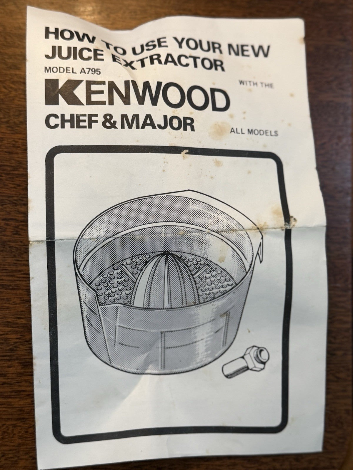 Kenwood Chef Major A795 Juice Extractor Attachment w Box & Manual Vintage