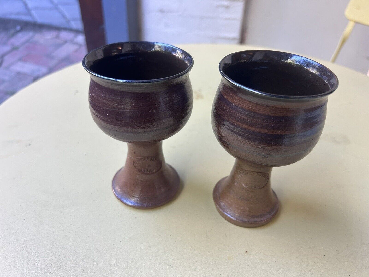 Bendigo Pottery 2 x Goblets Hand Made Stoneware - August 1980 Made