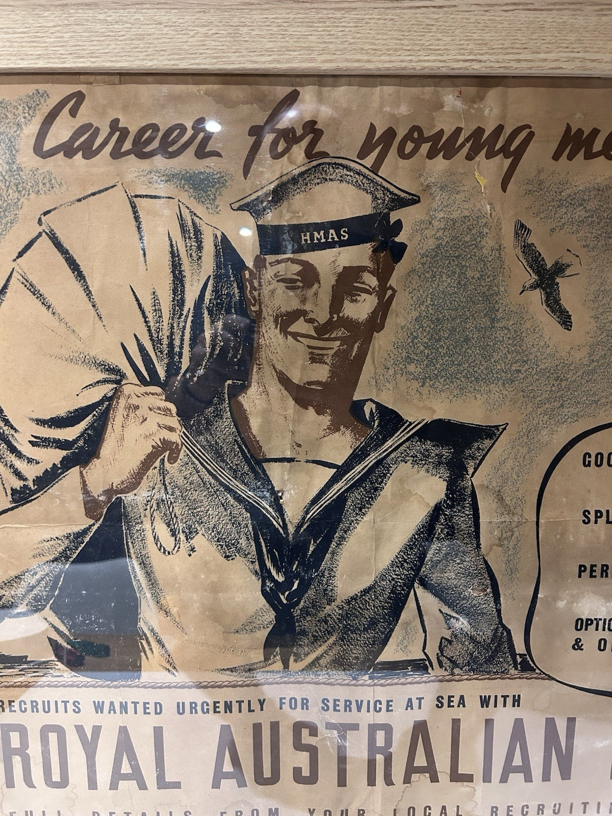 WWII Royal Australian Navy Recruitment Poster – Framed Original c.1940s RARE