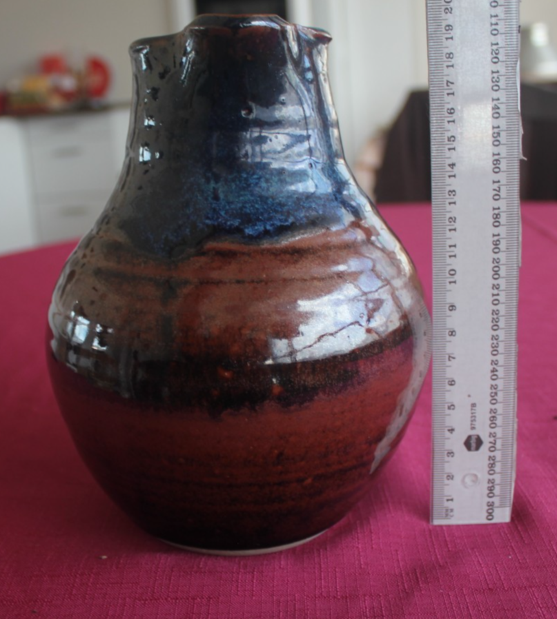 Vintage Studio Pottery Jug / Pitcher – Blue & Iron Brown Glaze – Signed Base