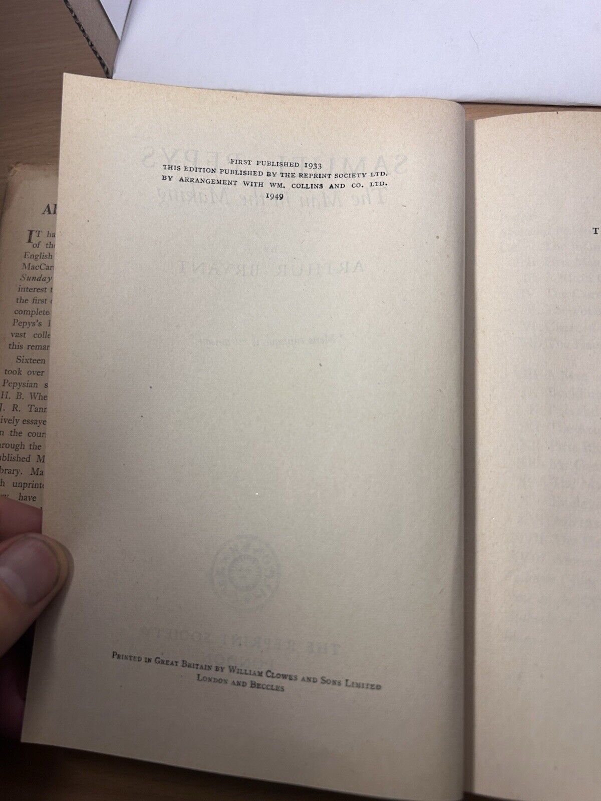 Samuel Pepys The Man in the Making Arthur Bryant Vintage Hardcover 1949
