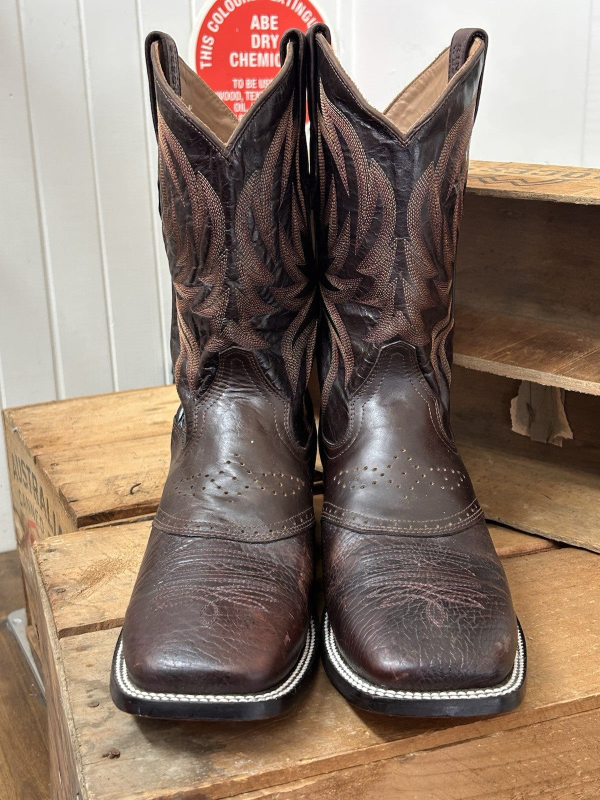 Ringers Western Cowboy Longreach Boots Size 10 EE Brown Leather Made in Mexico