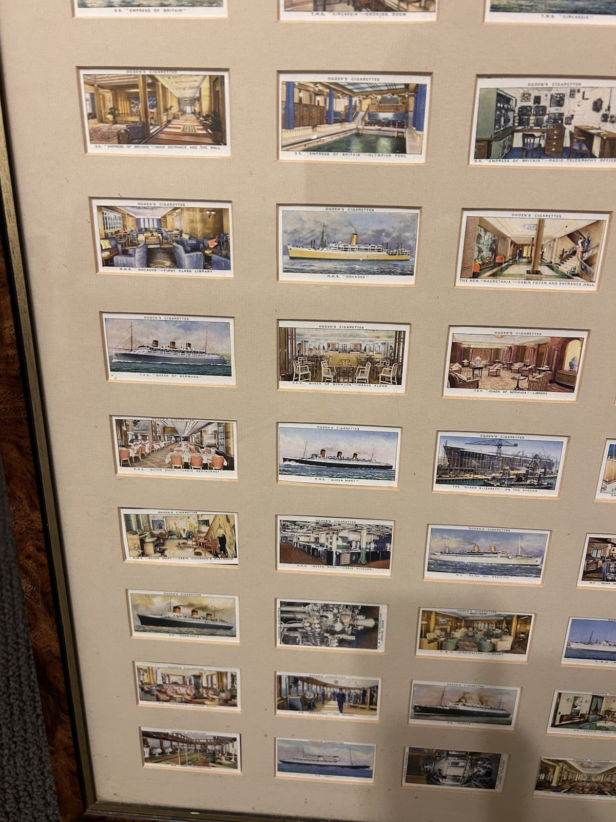 Ogden’s Cigarettes Ocean Greyhounds Framed Full Set 50 Cards Ocean Liners c.1936