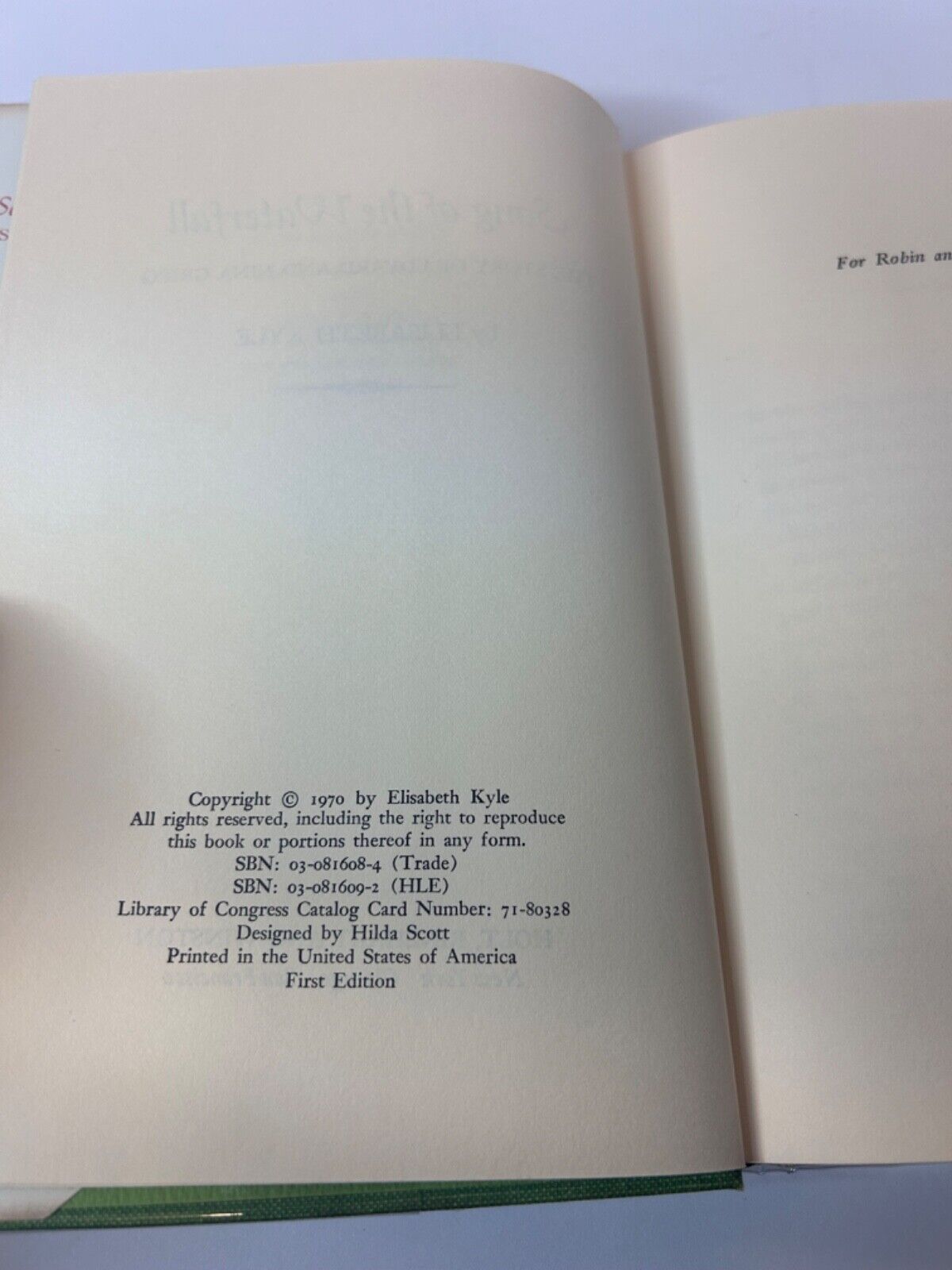 Song of the Waterfall by Elisabeth Kyle First Edition 1970 Hardcover & Dust Jack