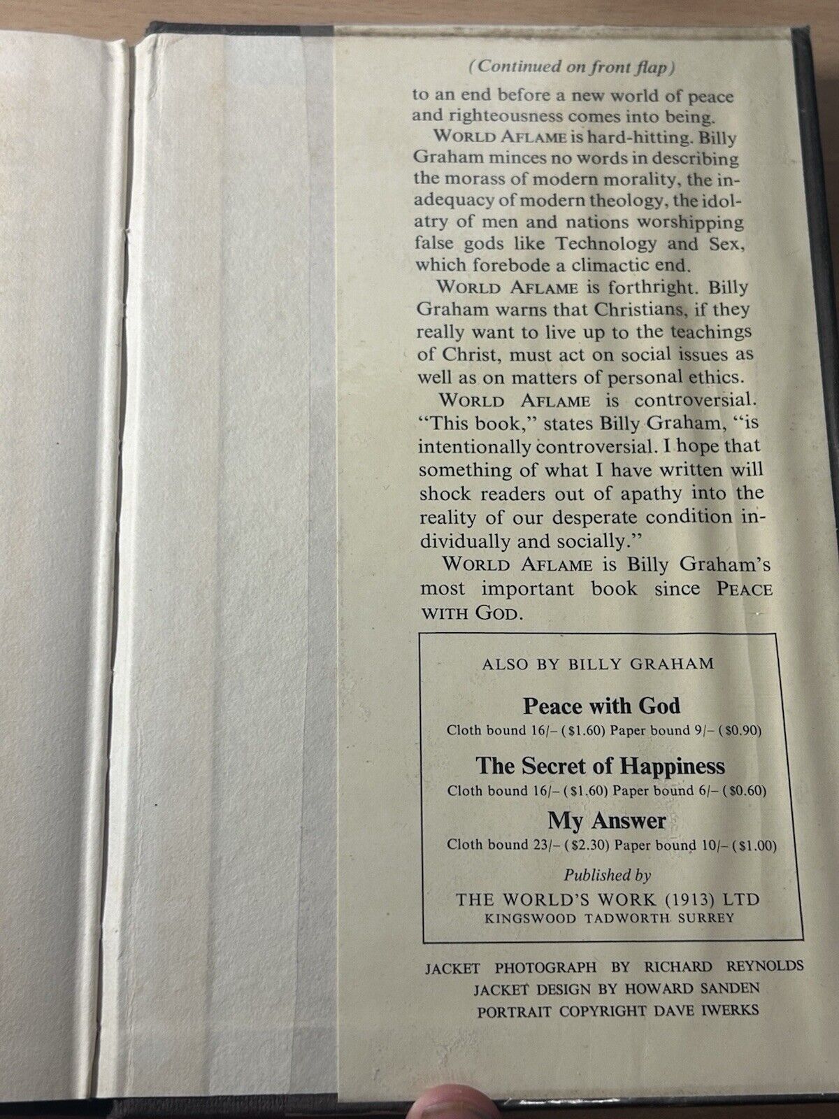 World Aflame, Billy Graham. Hardcover First UK Edition 1966