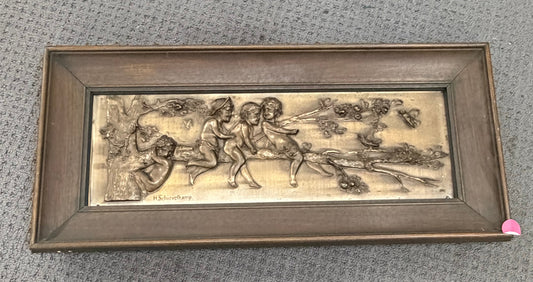 Antique WMF Jugendstil Relief Plaque by Hermann Schievelkamp c.1900 – Framed German Art Nouveau Wall Panel