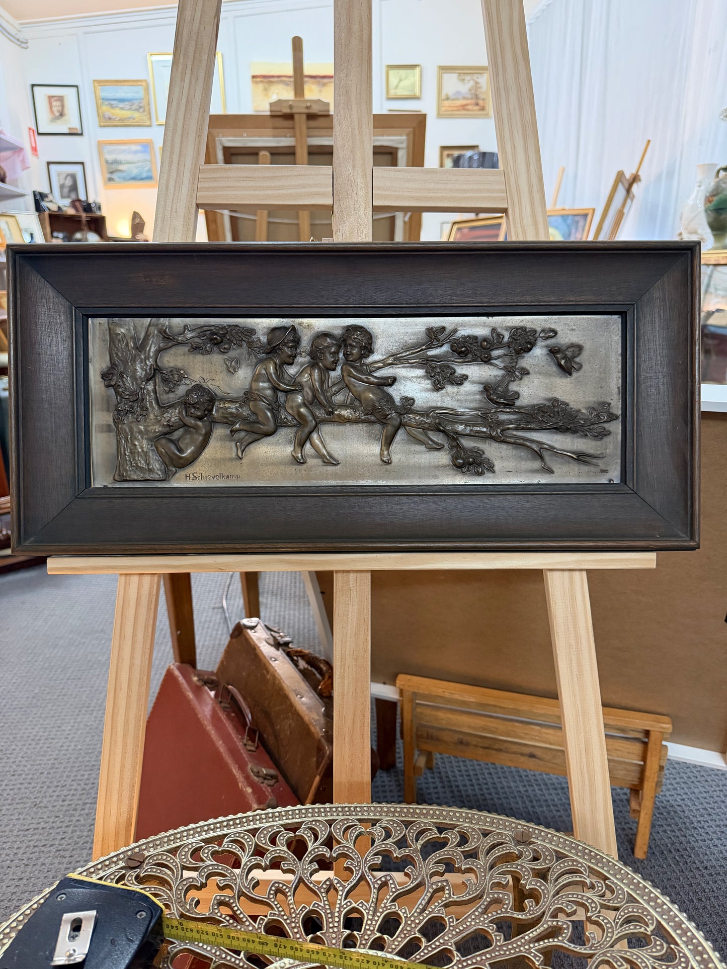 Antique WMF Jugendstil Relief Plaque by Hermann Schievelkamp c.1900 – Framed German Art Nouveau Wall Panel