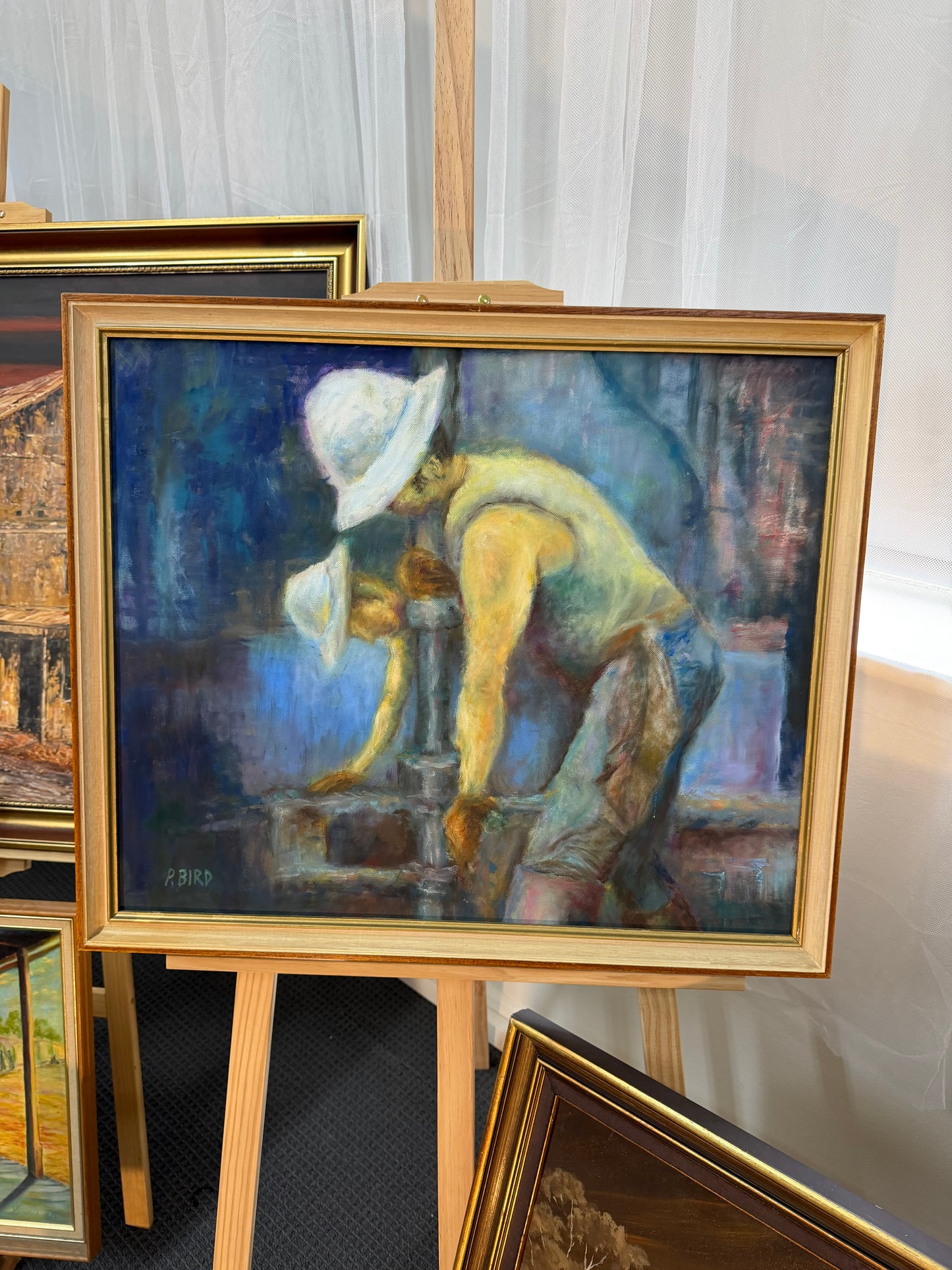 Paul Bird “Oil Rig Workers” Original Oil Painting – Australian Figurative Industrial Art